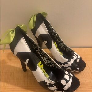 Misfits- Black and White Heels with Lime Accents